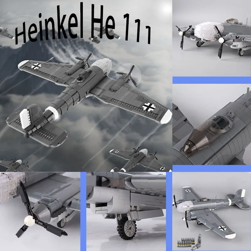 

WW2 Armed Helicopter Building Blocks German H-111 Bomber Army Fire SWAT Police Soldiers Plane Model Bricks Gunship Assembly Toys