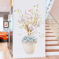 cute stationery butterfly vase sticker diy window bedroom study living room background decor scene wall static stickers 6090cm