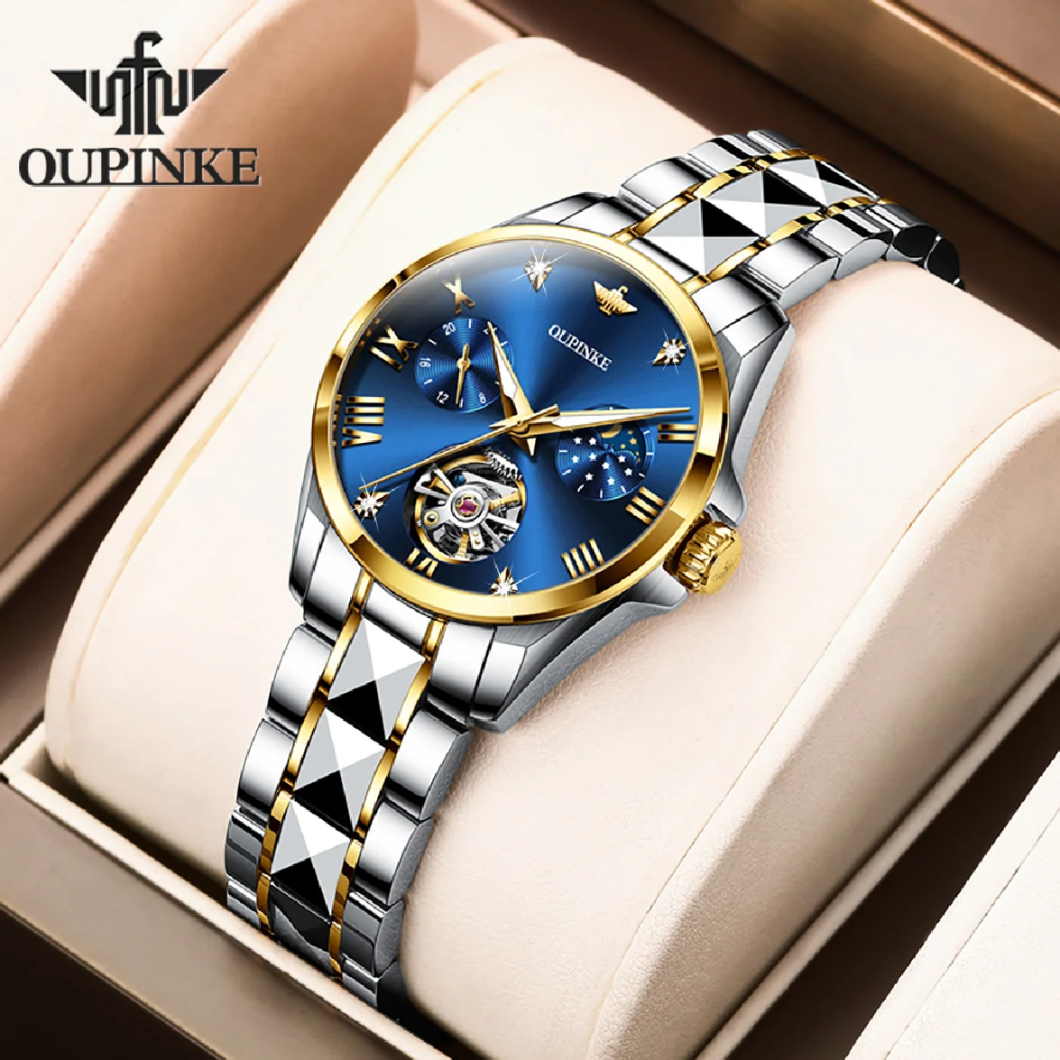 

OUPINKE Luxury Watches for Women Automatic Mechanical Sapphire Waterproof Hollow Top Brand Watch Girls Ladies Bracelet Gift Set