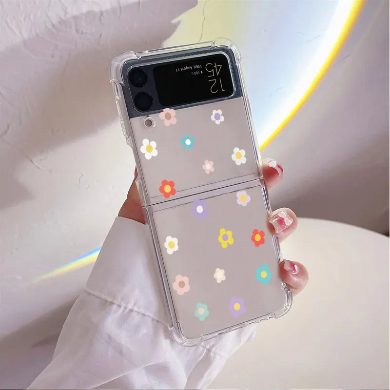 

Flower Little Dinosaur Coque for Samsung Galaxy Z Flip 4 Z Flip 3 5G ZFlip4 ZFlip3 Flip4 Flip3 Clear TPU Silicone Case