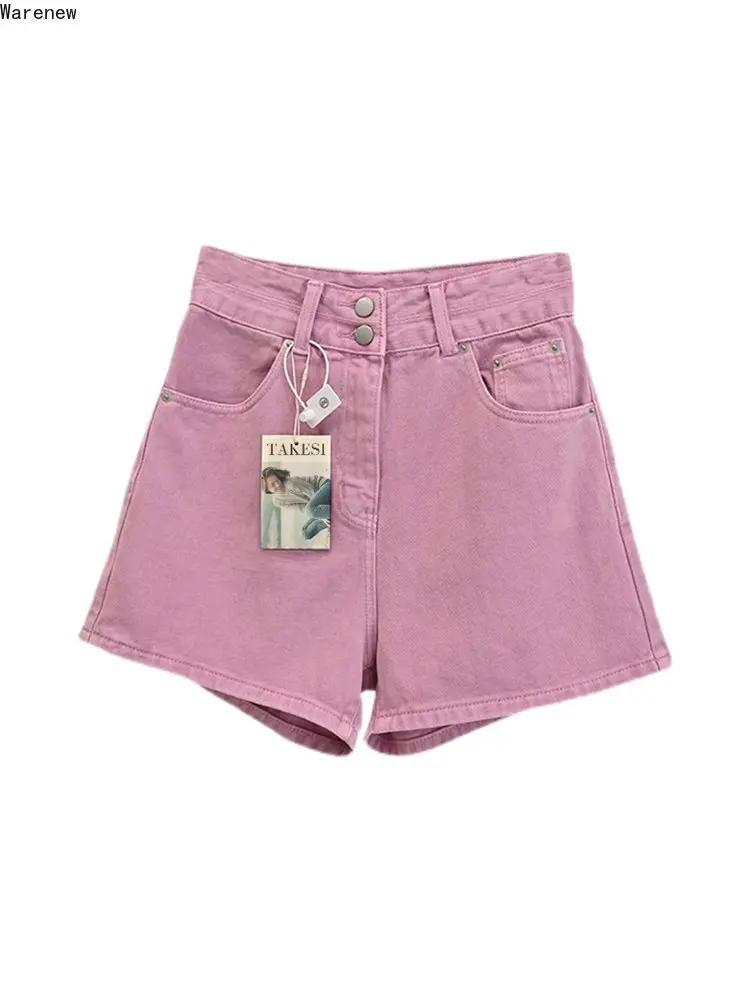 

Женские джинсовые шорты с высокой талией, повседневные облегающие шорты в стиле Харадзюку, однотонные шорты, лето 2023