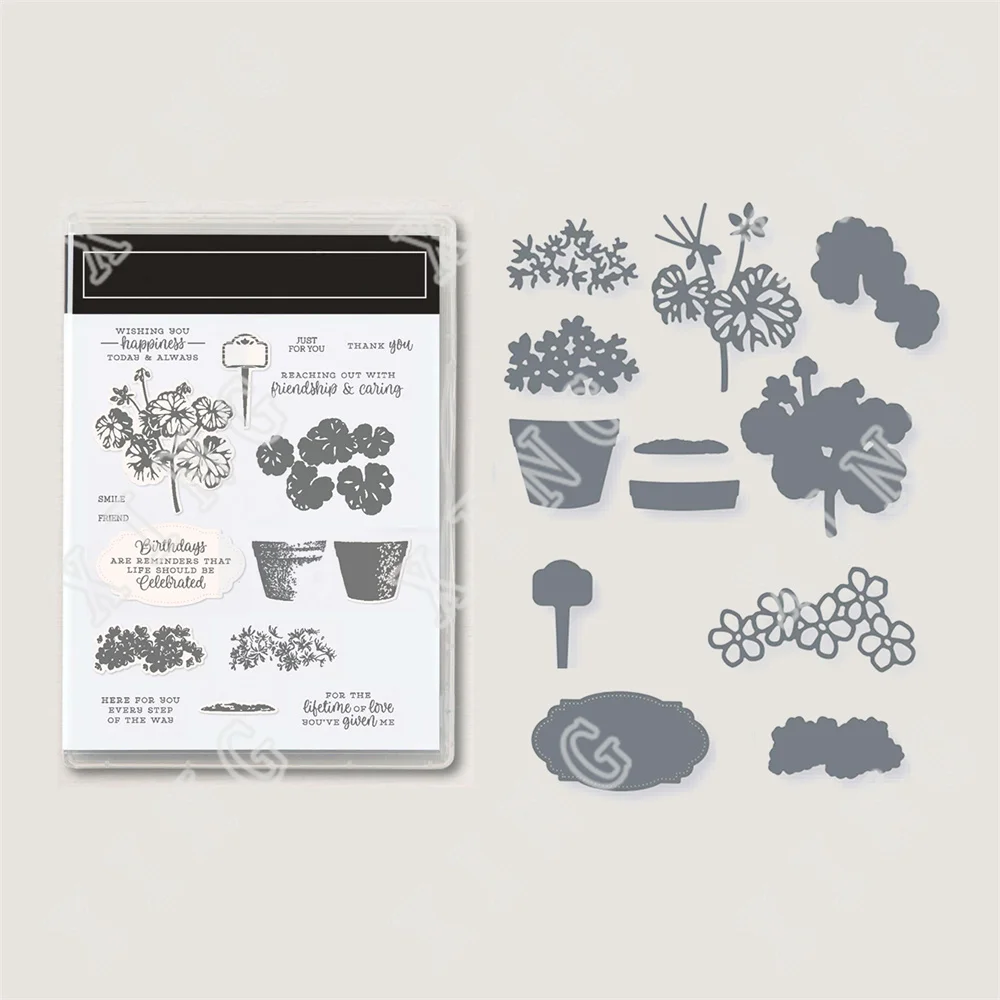

2022 New Flowerpot Potted Stamps and Metal Cutting Dies Sets for Diy Craft Making Greeting Card Scrapbooking Decoration