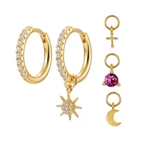 aide minimalist two hoop earringsfour small pendants moonstarcrossbead plating silver earrings for women fine jewelry