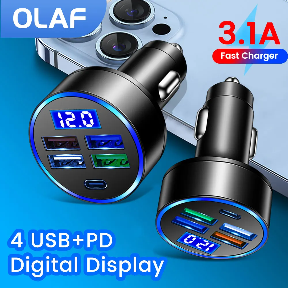 

OLAF 12A USB C Car Charger QC 3.0 PD 20W Fast Charging USB Charger For iPhone12 11 Xiaomi Samsung Phone Charger Adapter in Car