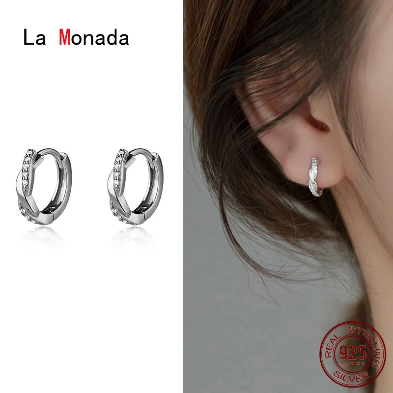 

Женские маленькие серьги-кольца La Monada, серебро 925 пробы, с волнистым крестом