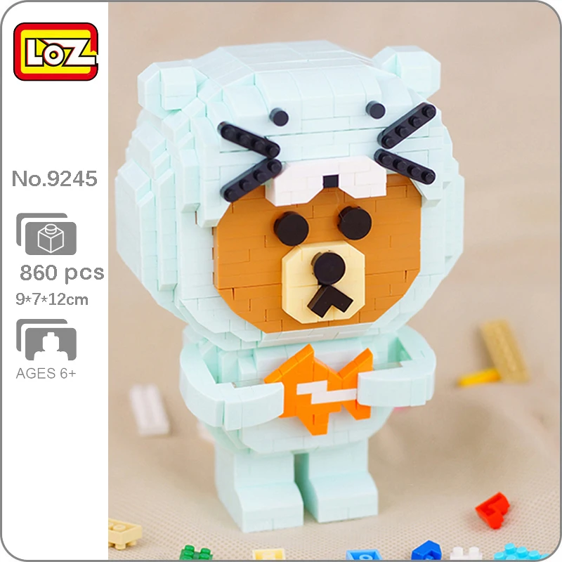 

LOZ 9245 животный мир Бобр косплей одежда Медведь Рыба домашняя кукла DIY Мини Алмазные блоки кирпичи игрушка для детей без коробки