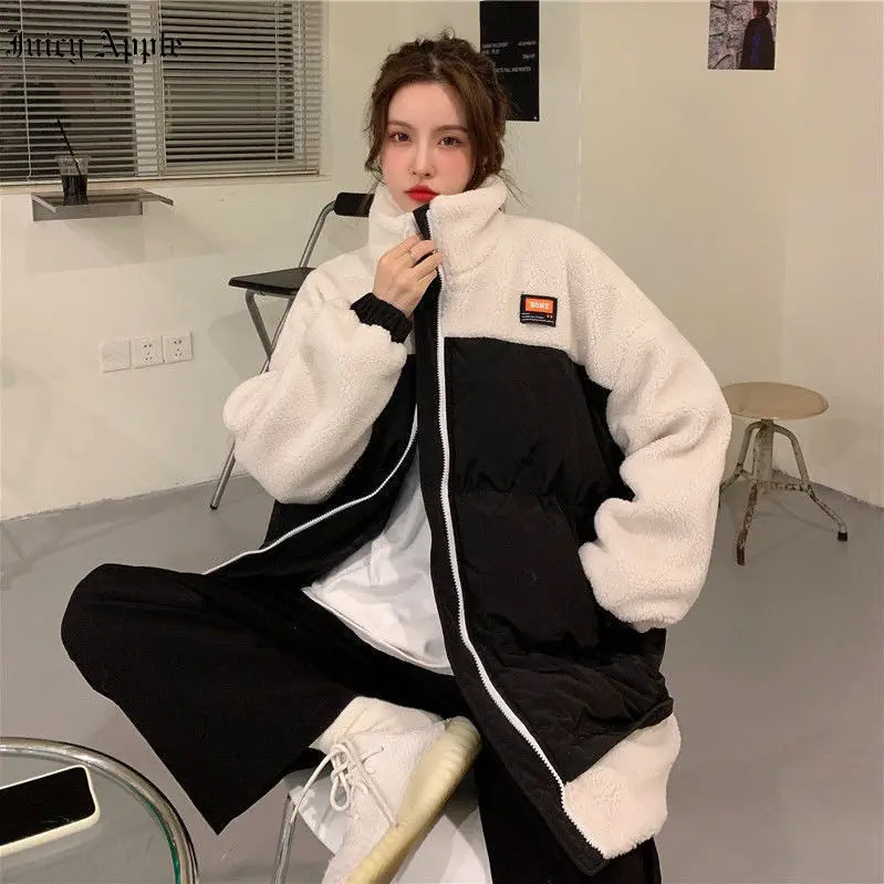 Women's Winter Jackets 2022 Long Sleeve Feminino Outwear Loose Streetwear Spliced Coats New Fashion Solid Pocket Zipper Parkas
