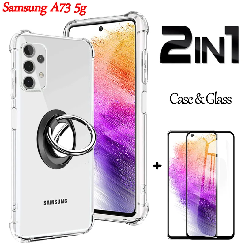 

screen protector + soft TPU case for samsung A73 5g transparent airbag cases galaxy A73 silicone ring bumper sansung galaxia a73 accessories