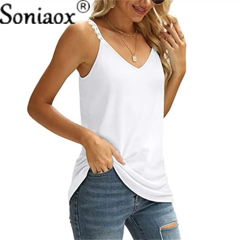 Майка женская Свободная однотонная с V-образным вырезом пикантная рубашка в