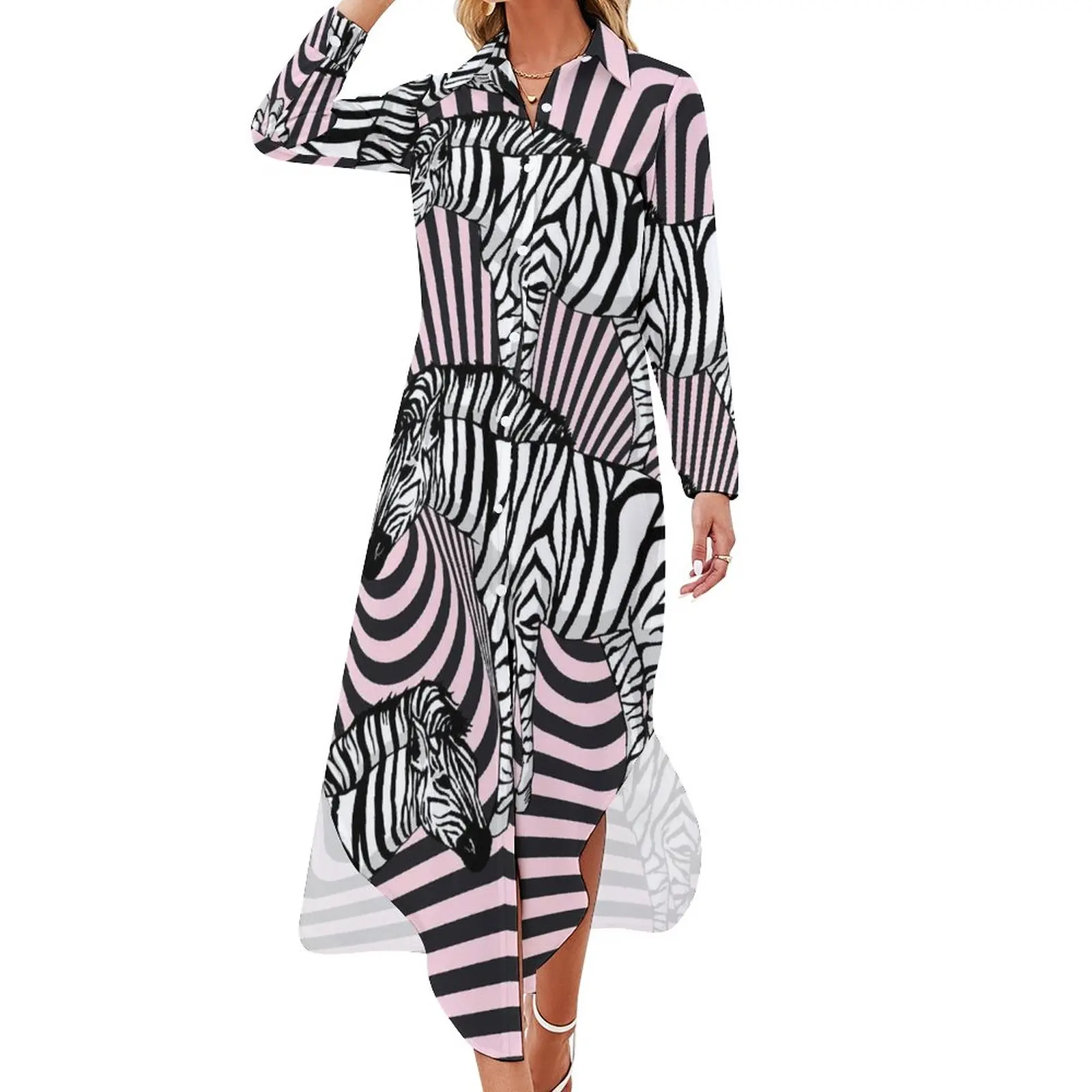 

Zebra Print Watercolor Chiffon Dress Sexy V Neck Trendy Abstract Stripes Pretty Dresses Women Street Fashion Casual Dress Gift