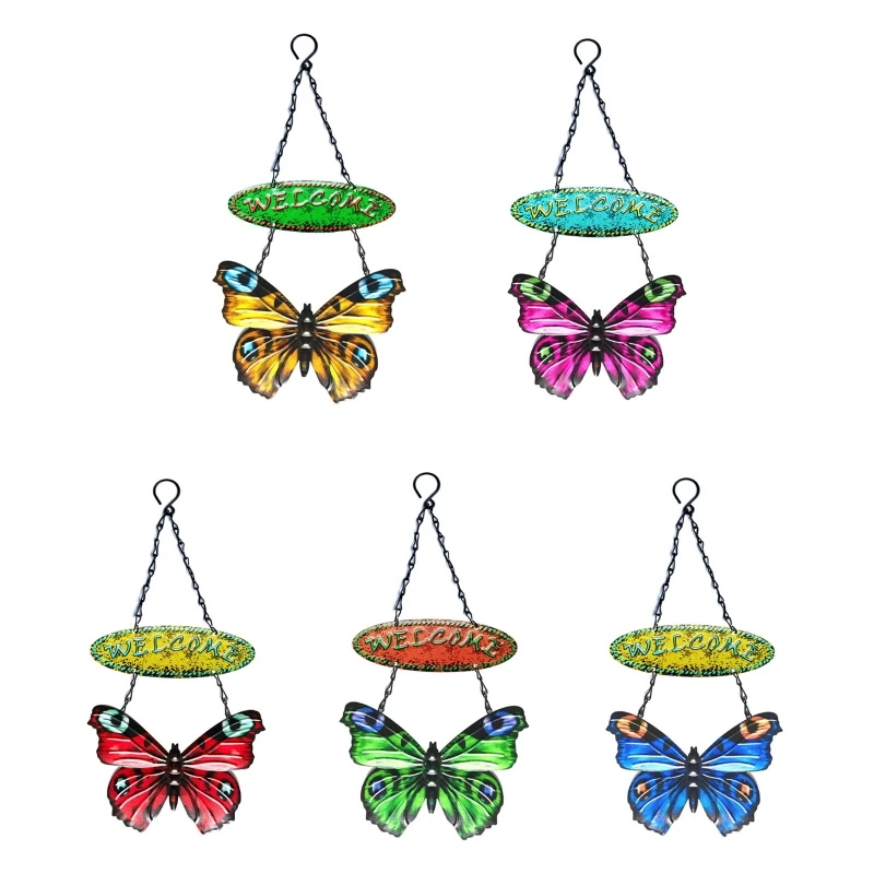 

Железная подвеска в форме бабочки с надписью приветствия, настенные украшения, подвески для дверей и окон, подвеска, украшение для сада и до...