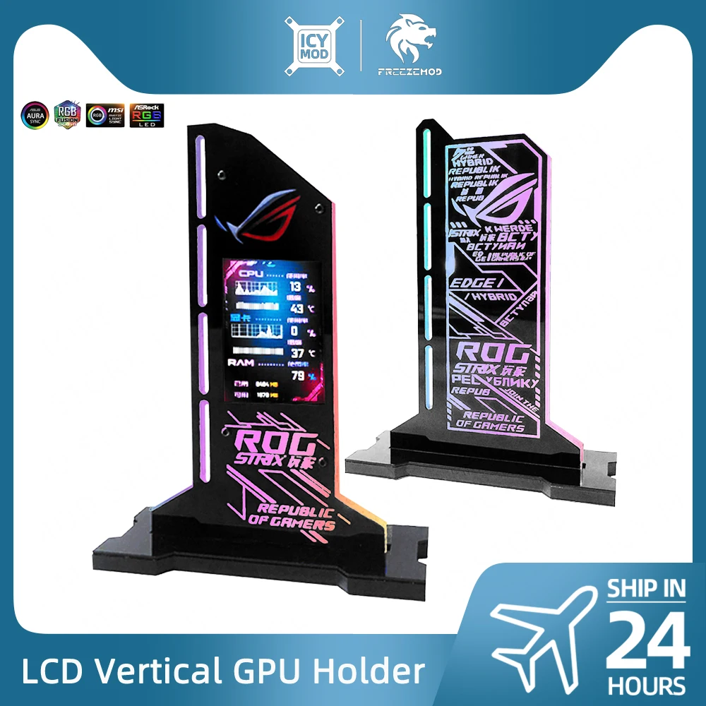 VGA Holder with IPS LCD ARGB DIY Vertical Graphics Cards Bracket 2.4 Inch Screen GPU Temperature DATA Monitor AUSA SYNC AIDA64