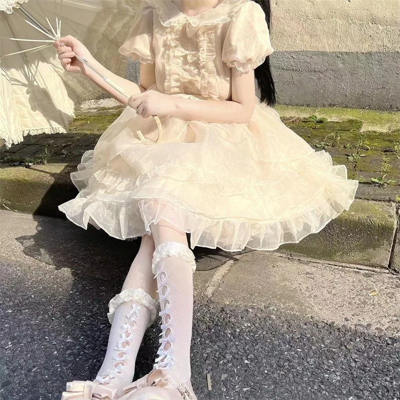 Купи Милое Платье Принцессы Sweet Lolita Op, женское однотонное модное платье с бантом, викторианская японская Лолита, кавайная одежда за 2,549 рублей в магазине AliExpress