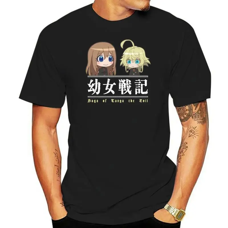 

Черная Мужская футболка Youjo Senki Chibi, модная мужская футболка с круглым вырезом, Мужская футболка