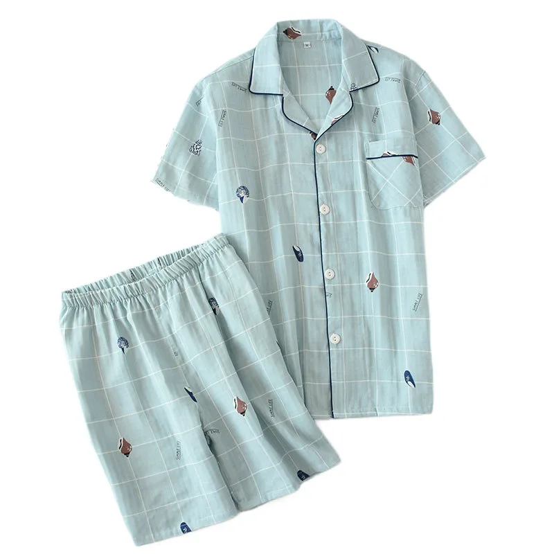 

Loose Home Suit for Couple Pajamas Men Women Cotton Short Sleeve Shorts Bielizna Nocna Summer Home Clothes Conjunto Pijama Mujer
