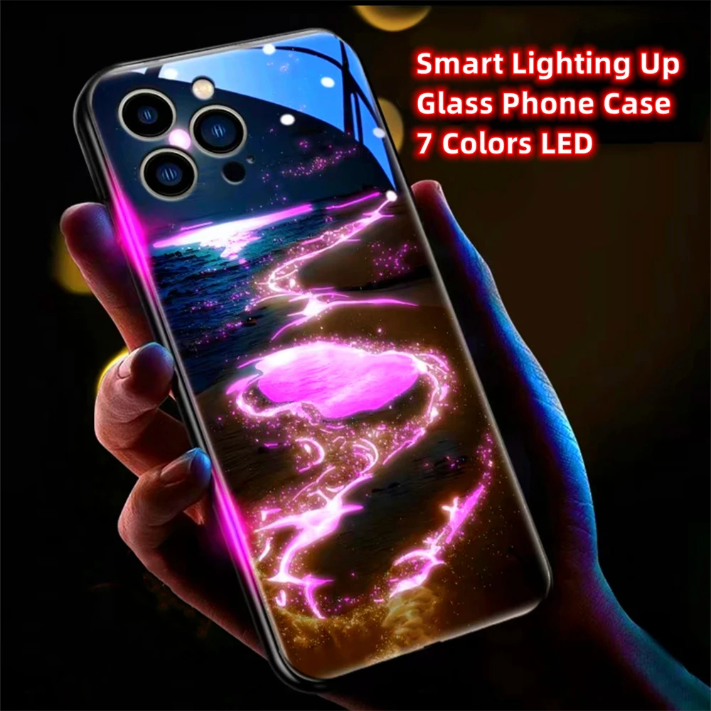 Фото Светящийся чехол для телефона из закаленного стекла Brilliant Galaxy Sky Smart LED Light Glow для iPhone Air 17 16 E 15 14 13 12 11 Pro Max Plus №4