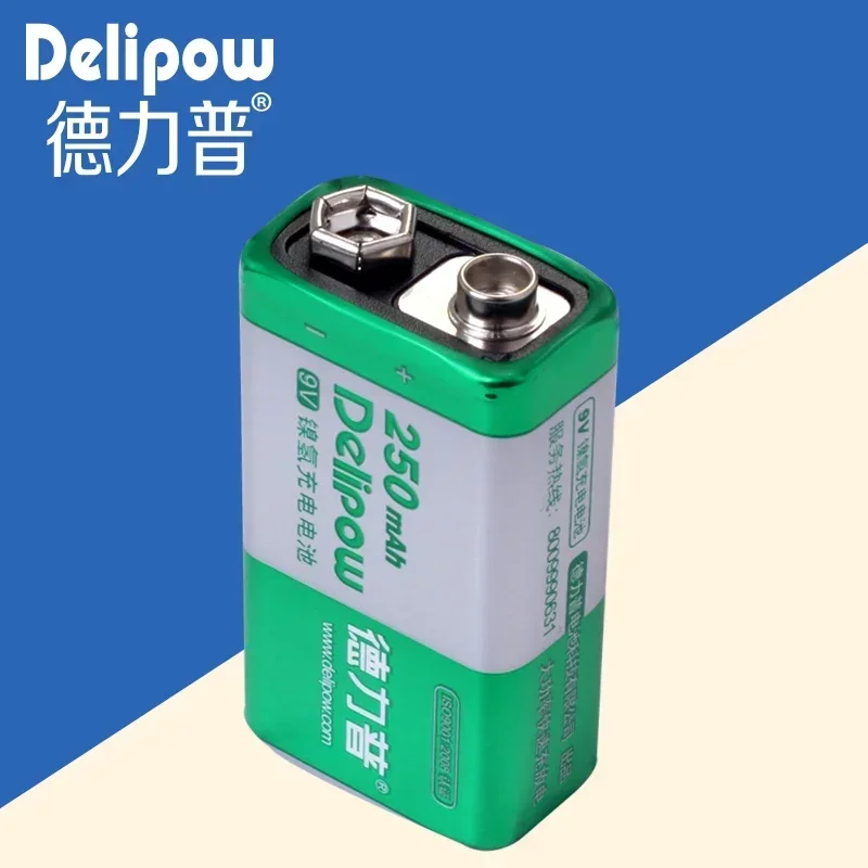 Фото Новая батарея Delipow, 9 В, оригинальная аккумуляторная батарея большой емкости, 9 девятивольтовых аккумуляторов, 250 мА, 9 В, литий-ионная аккумуляторная батарея 9 В №1