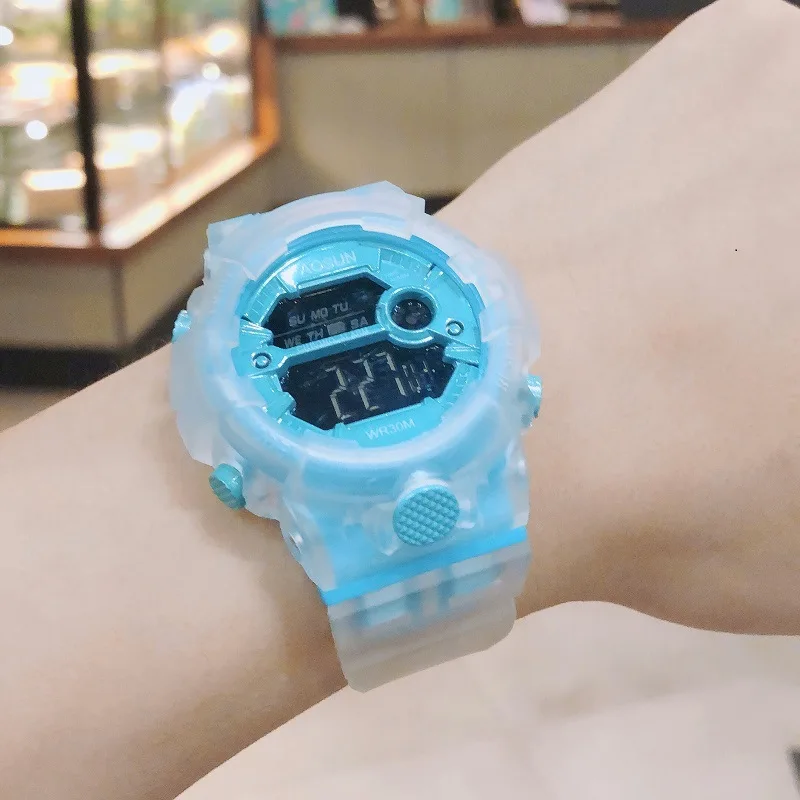 Electronic watch student transparent strap swimming waterproof watch enlarge