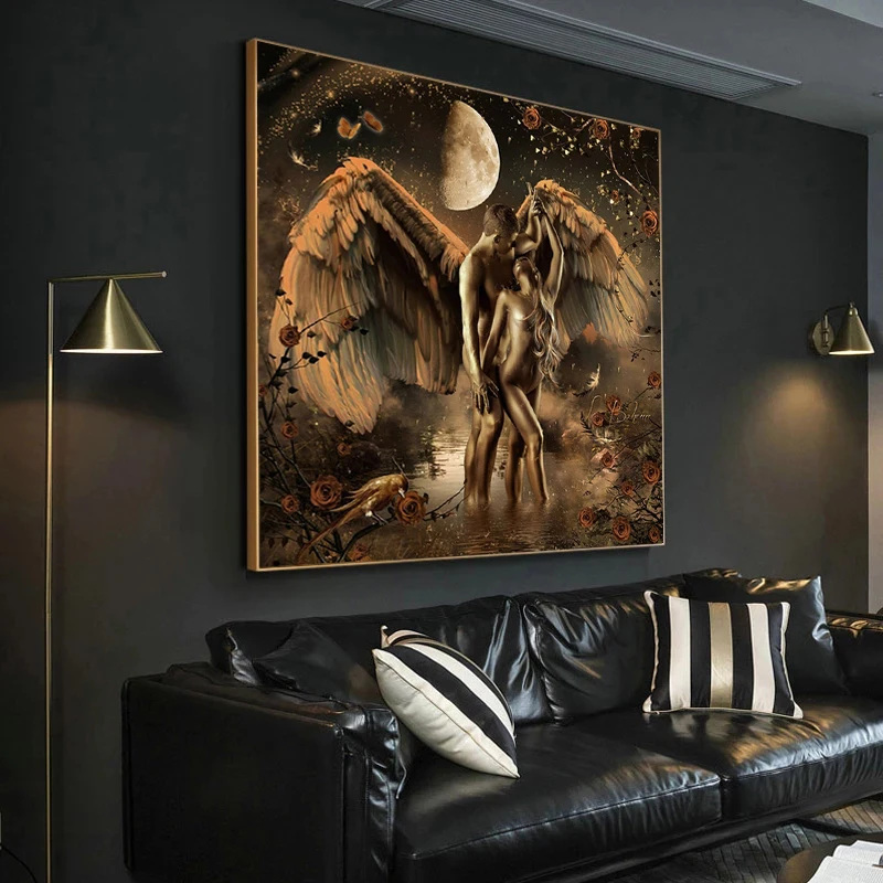 

Золотая сексуальная обнаженная пара плакатов Африканская женщина мужчина «сделай сам» алмазная живопись Настенная картина современная сп...