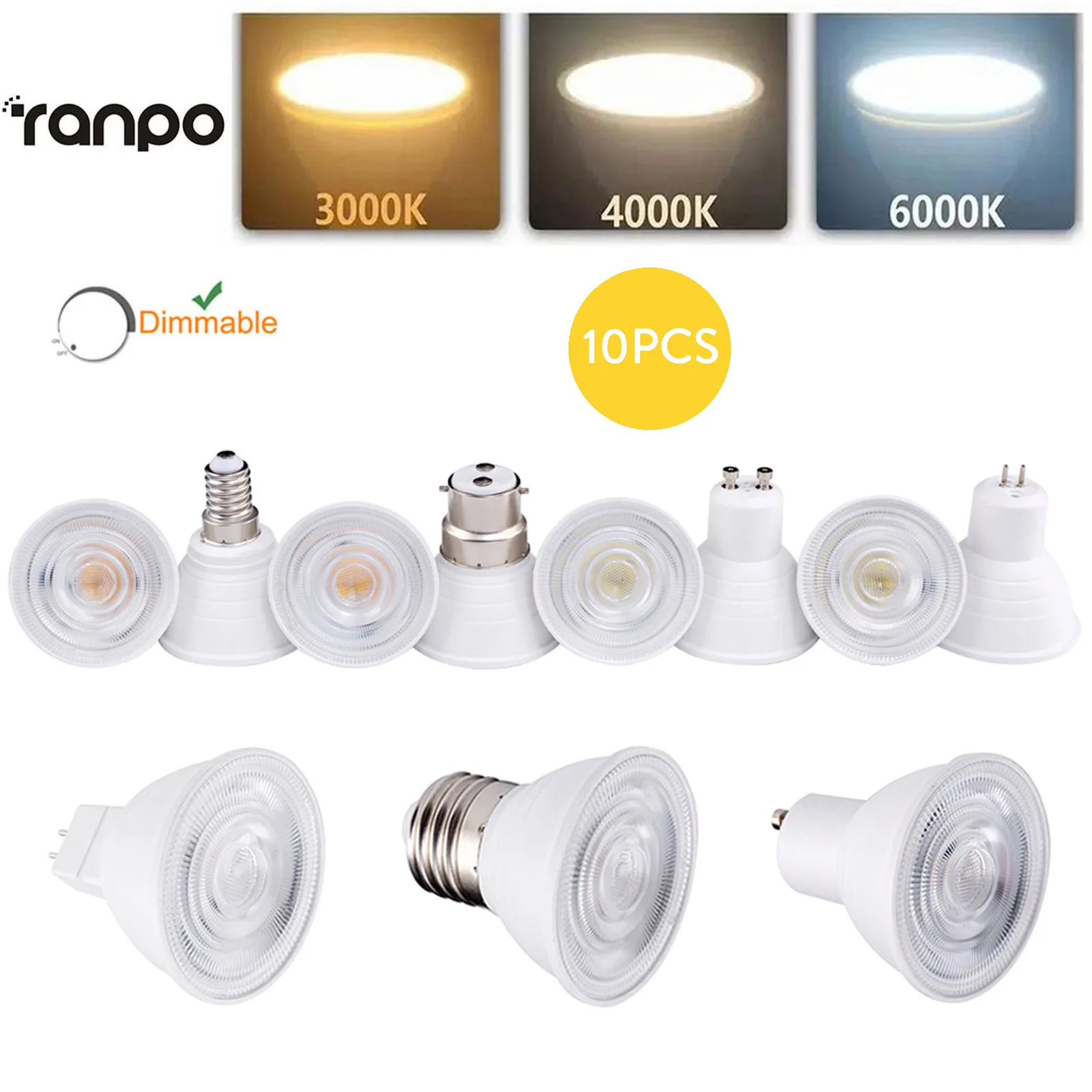 

RANPO Диммируемые светодиодные лампы GU10 7 Вт