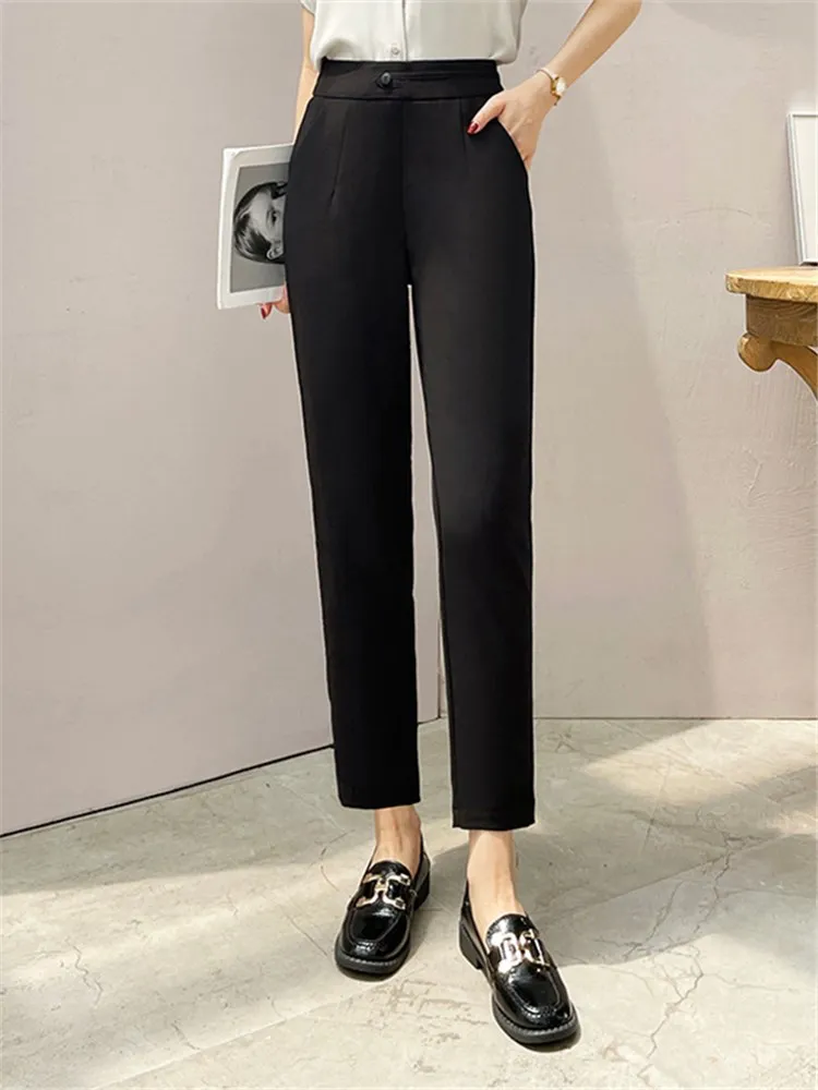 

Fashion High Waist Black Pencil Pants for Women 2022 Summer Elegant Office Lady Slim Casual Work Trousers Mom Pants 4XL W999