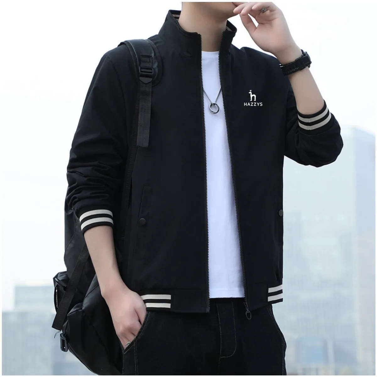 HAZZYS  Men's Fashion Men's Long Sleeve Collar Jacket Relaxed Joker Leisure Spring Summer 2023