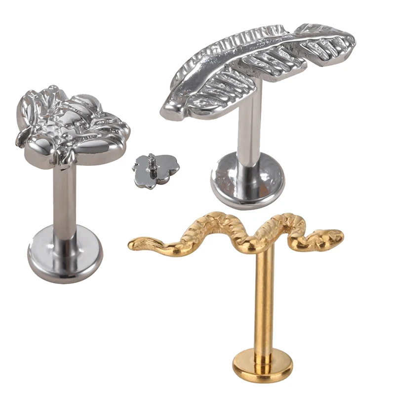 

G23 Titanium Snake/bee/feather/type PIERC Lip Stud Ear Cartilage Labret Ear Studs Tongue Helix Threaded Body Piercing Jewelry