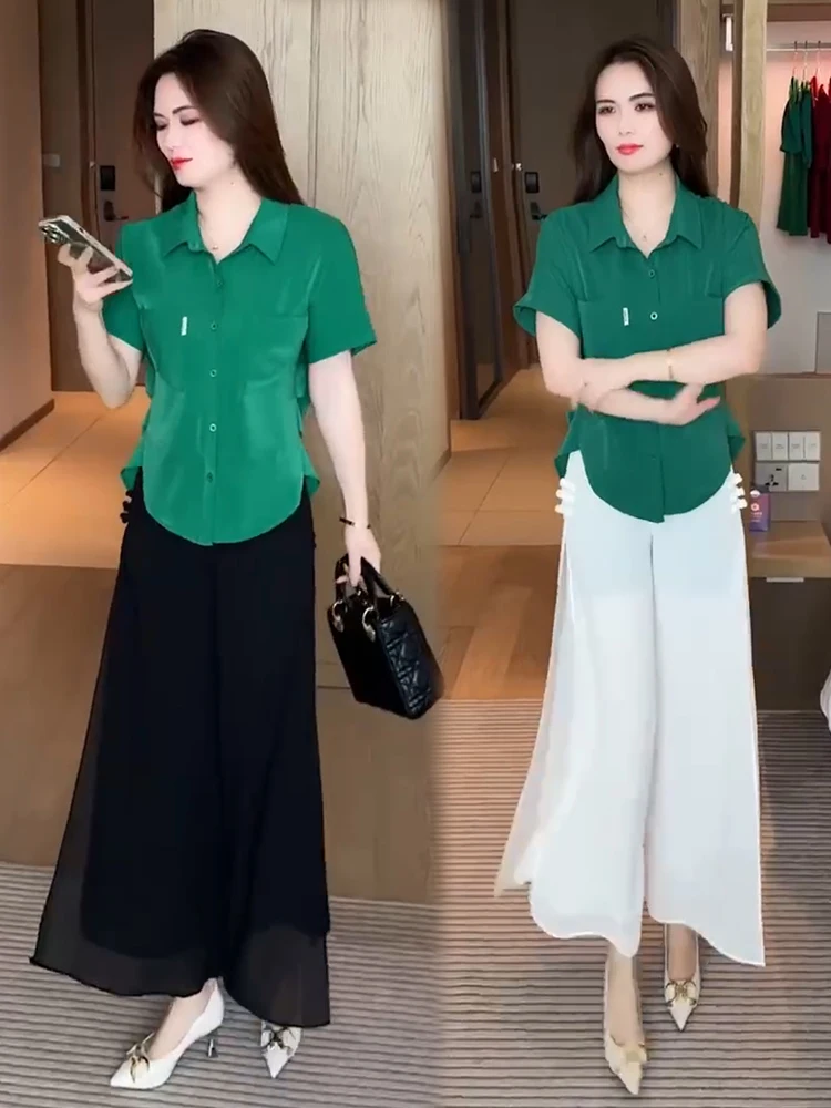 Модный женский комплект 2024 летняя новая свободная универсальная рубашка в стиле