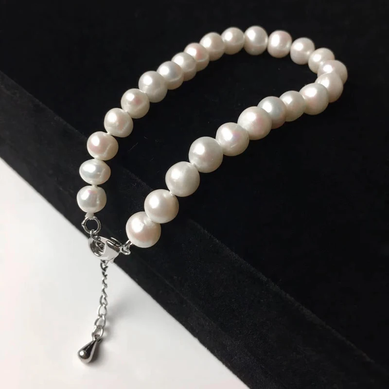 

Natural Freshwater Pearl 6-7mm Natural Thread Near Round Necklace Bracelet Jelwelry Sets For Women Gift Fashion Style Free Ship