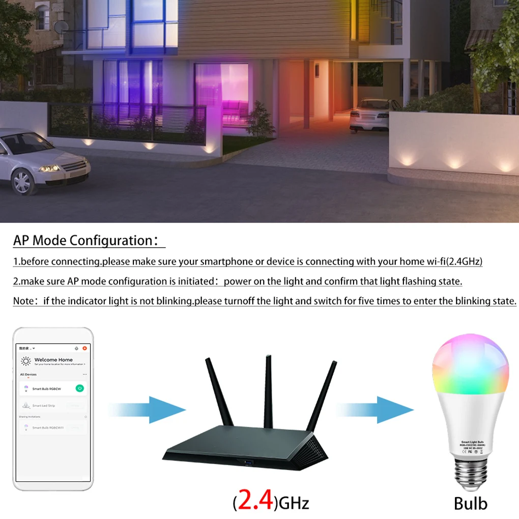 

Умная Светодиодная лампа Tuya с Wi-Fi, E27, 12/15/18 Вт