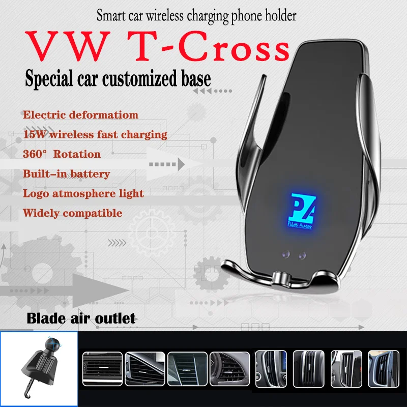 

For Volkswagen T-Cross Car Cell Mobile Phone Holder Wireless Charger 15W Fit 1.5 280TSI 300TSI DSG 2019 2020 2021 2022 2023