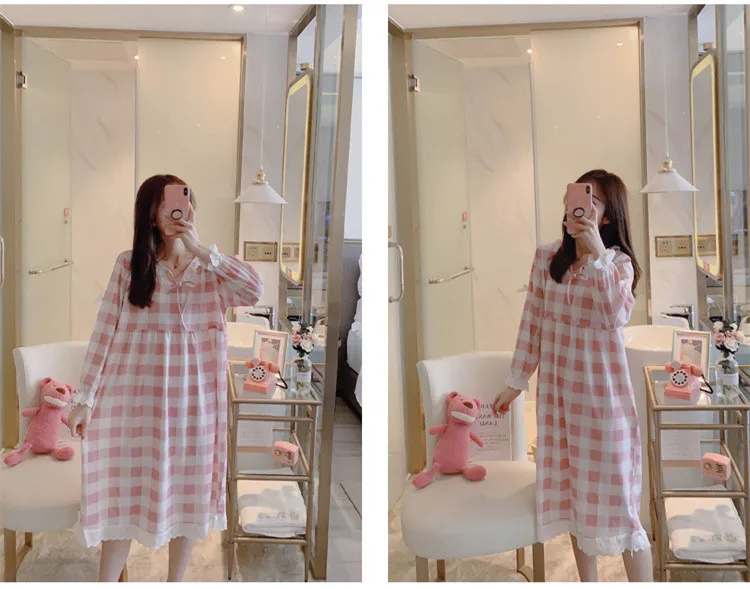 Spring Autumn Women's Nightdress Long Sleeve  Loose Casual Home Wear Sexy Nightwear Sleepwear Women Sleep Tops Night Gown