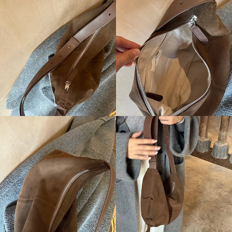 Маленькая нишевая дизайнерская матовая замшевая сумка в стиле ретро с клецками