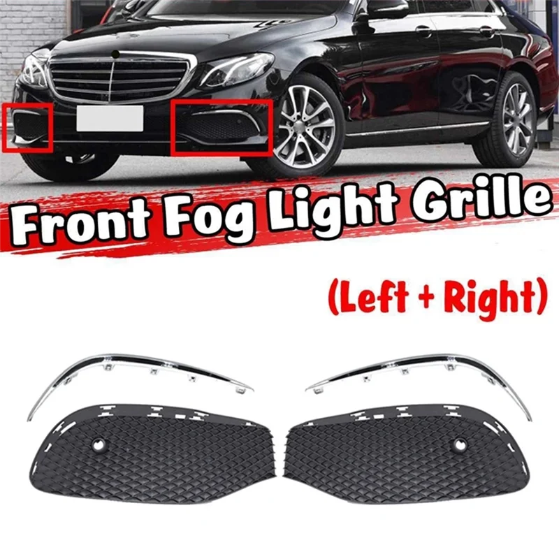 

Car Front Bumper Fog Light Grille Fog Lamp Grill Cover with Chrome Strip for Mercedes-Benz E Class W213 2016-2020 Right