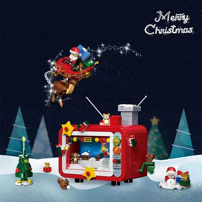 

New 2022 Christmas City Santa's Sleigh Santa Claus Visit Gift Pack Snowman Model Building Blocks Bricks Toys for children Gifts