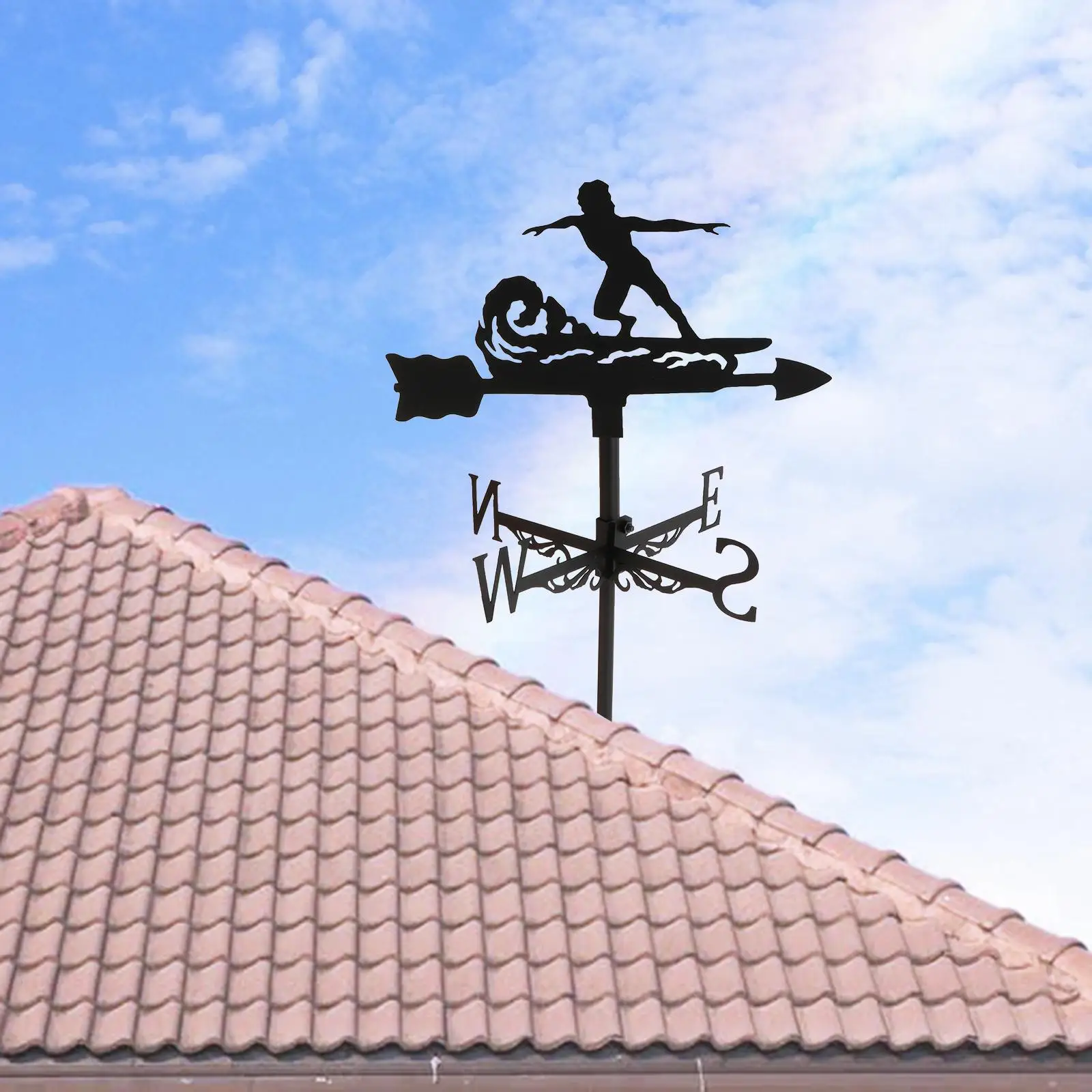 

Iron Weathervane Wind Vane Wind Direction Indicator Roof Fence Mount for Farmhouse Patio Outdoor Scene Decor Crafts