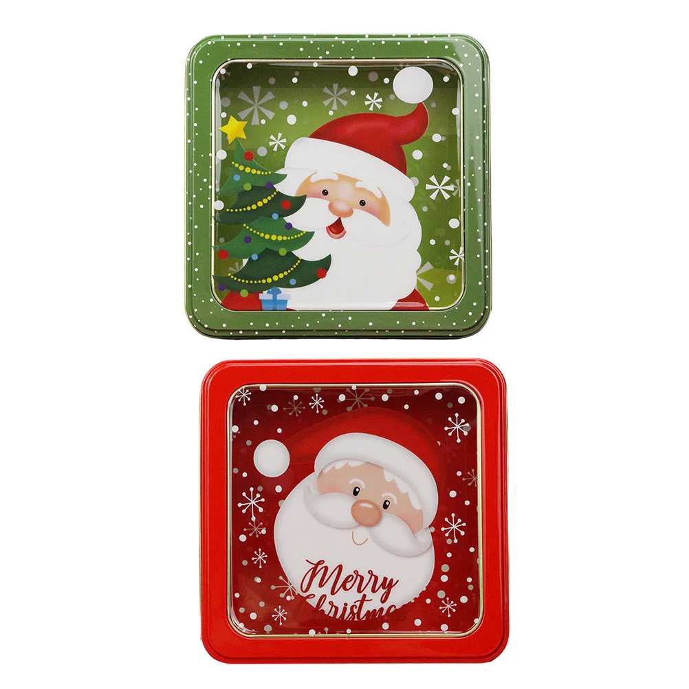 

2 Pcs Christmas Candy Jar Xmas Decorative Candy Case Iron Storage Boxes