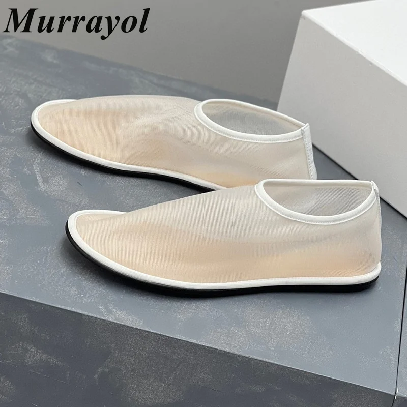 Лоферы женские с круглым носком сетчатые однотонные легкие балетки для отпуска