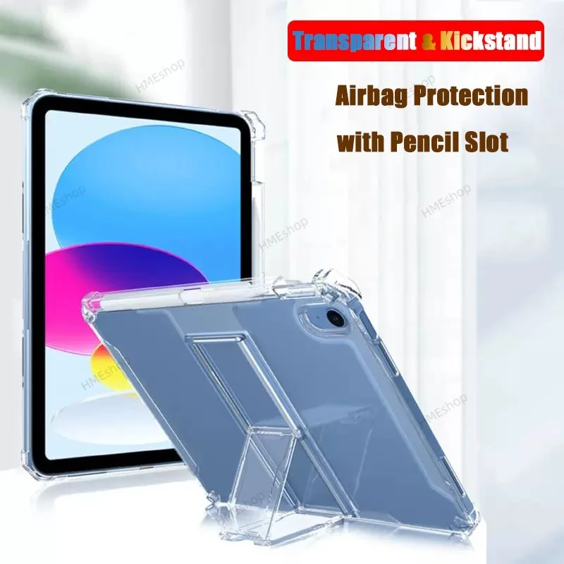 Clear Stand Case with Pencil Holder For iPad 10th 10.9 Pro 11 2022 4th 10.5 9.7 5th 6th 10.2 9th 8th 7th Air 5 4 3 2 1 Mini 6