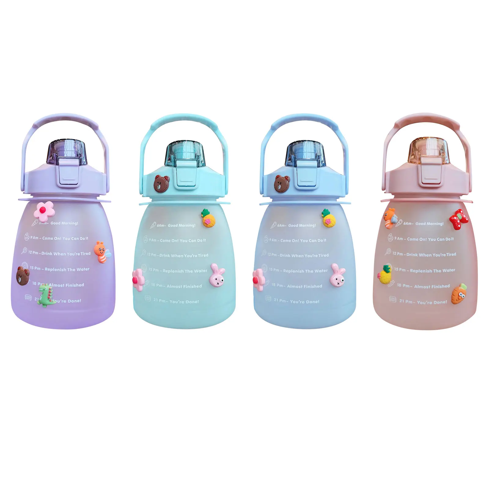

Cute Large Capacity Water Bottle 1.3L With Time Marker, Straw,Random Cute Stickers,For Children's Outdoor Activities
