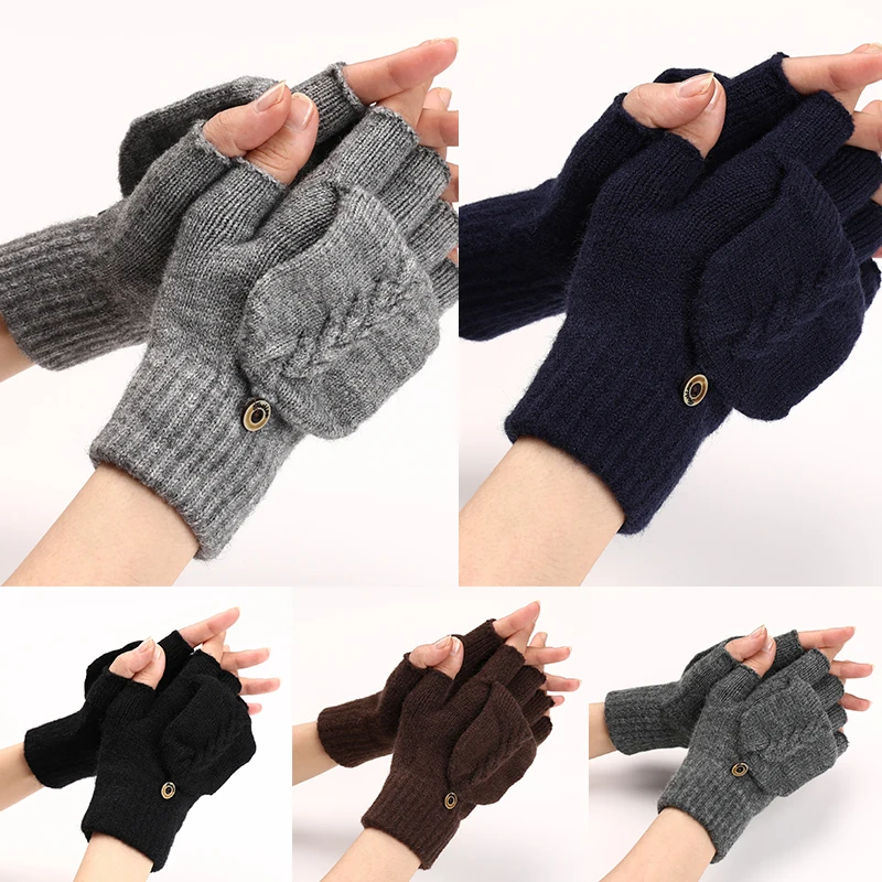 

Unisex Wool Knitted Fingerless Flip Gloves Winter Warm Finger Free Touchscreen Glove Men Women Exposed Finger Mittens Gloves