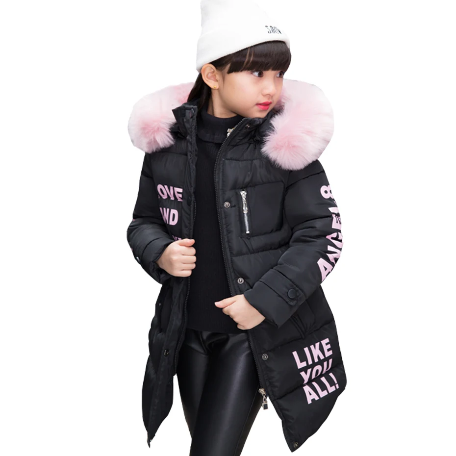 

Coat For Girl Letter Parka Coat Girl Fur Hoodies Thick Warm Kids Coats Winter Children's Clothing Girl 6 8 10 12 14