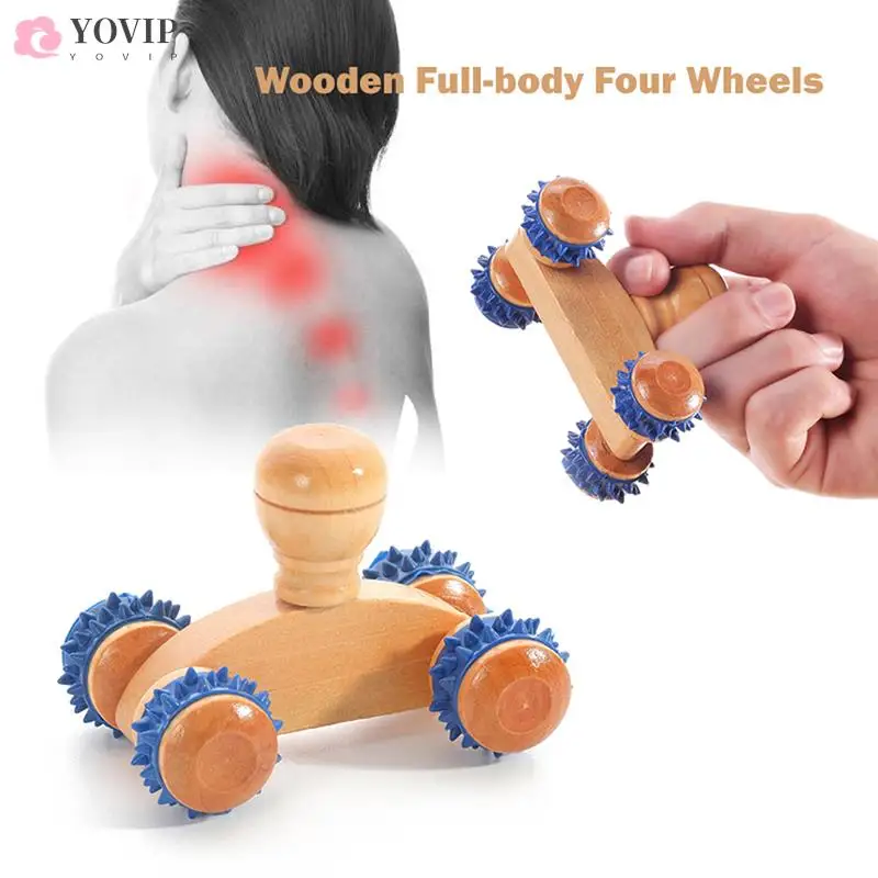 

Wooden Manual Body Roller Four-Wheeled Massager Arm Leg Back Foot Hand Neck Shoulder Muscle Pain Relief Meridian Diversion