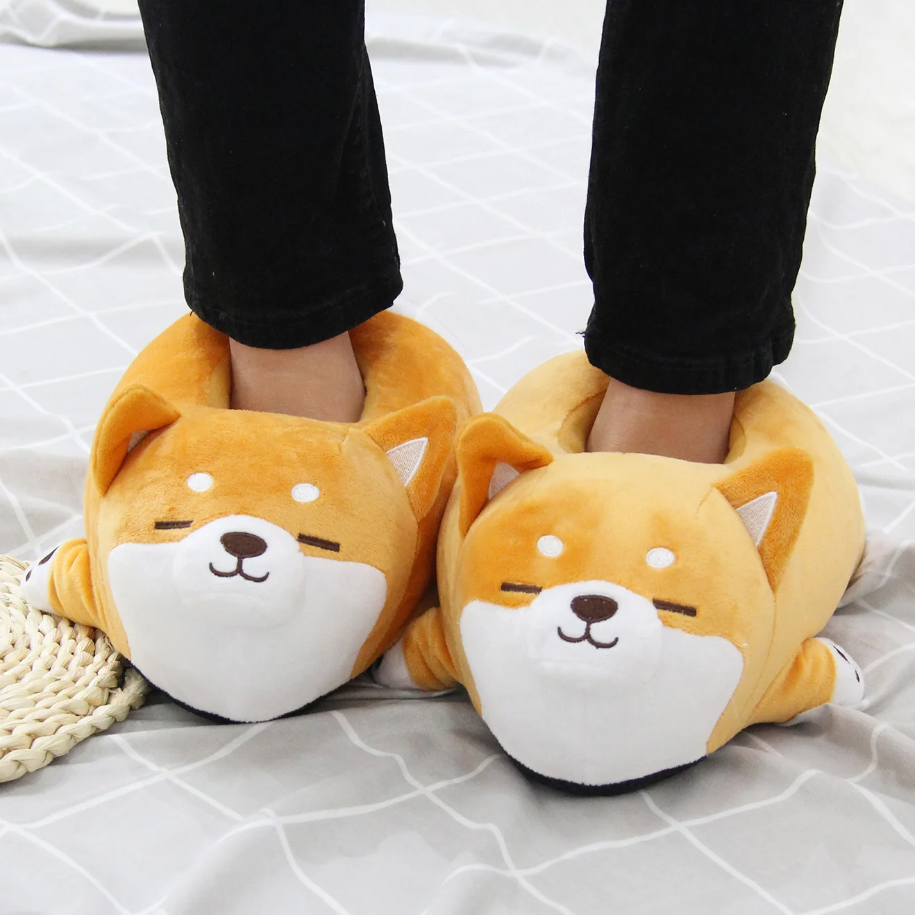 

28cm Man Women Funny Slipper Soft Cute Shiba Inu Dog Slippers Puppy Couples Home Slippers Plush Cotton Household Shoes