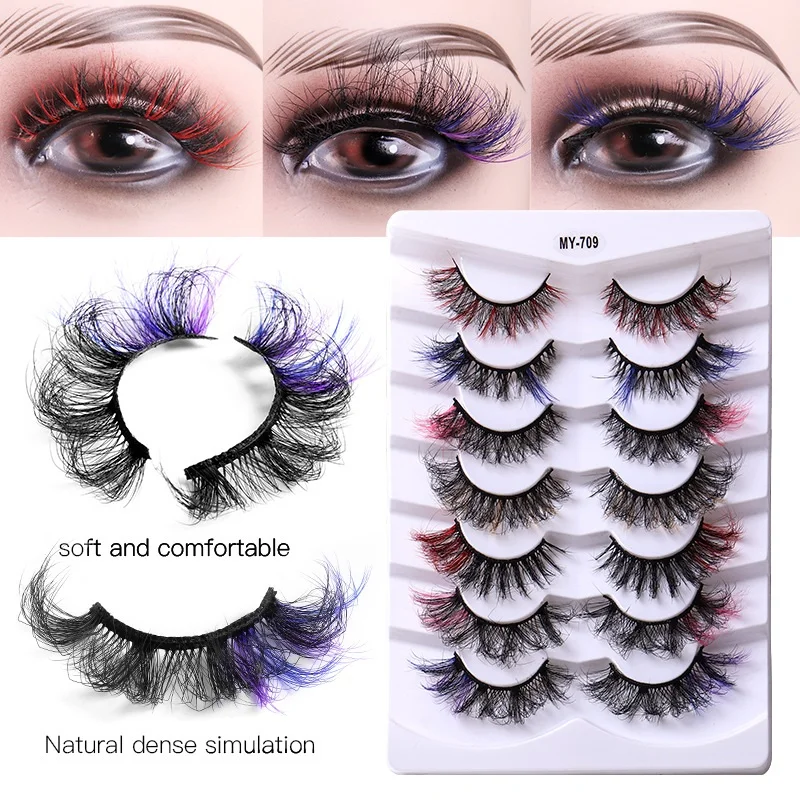 

New Thick Curly Crisscross Color Mink False Eyelashes Soft & Vivid Hand Made Reusable Multilayer 3D Fake Lashes Extensions