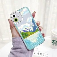 retro cloud landscape hand drawn phone cases for iphone 7 8 plus se 2020 xr x xs 13 12 11 pro max lens protection clear covers
