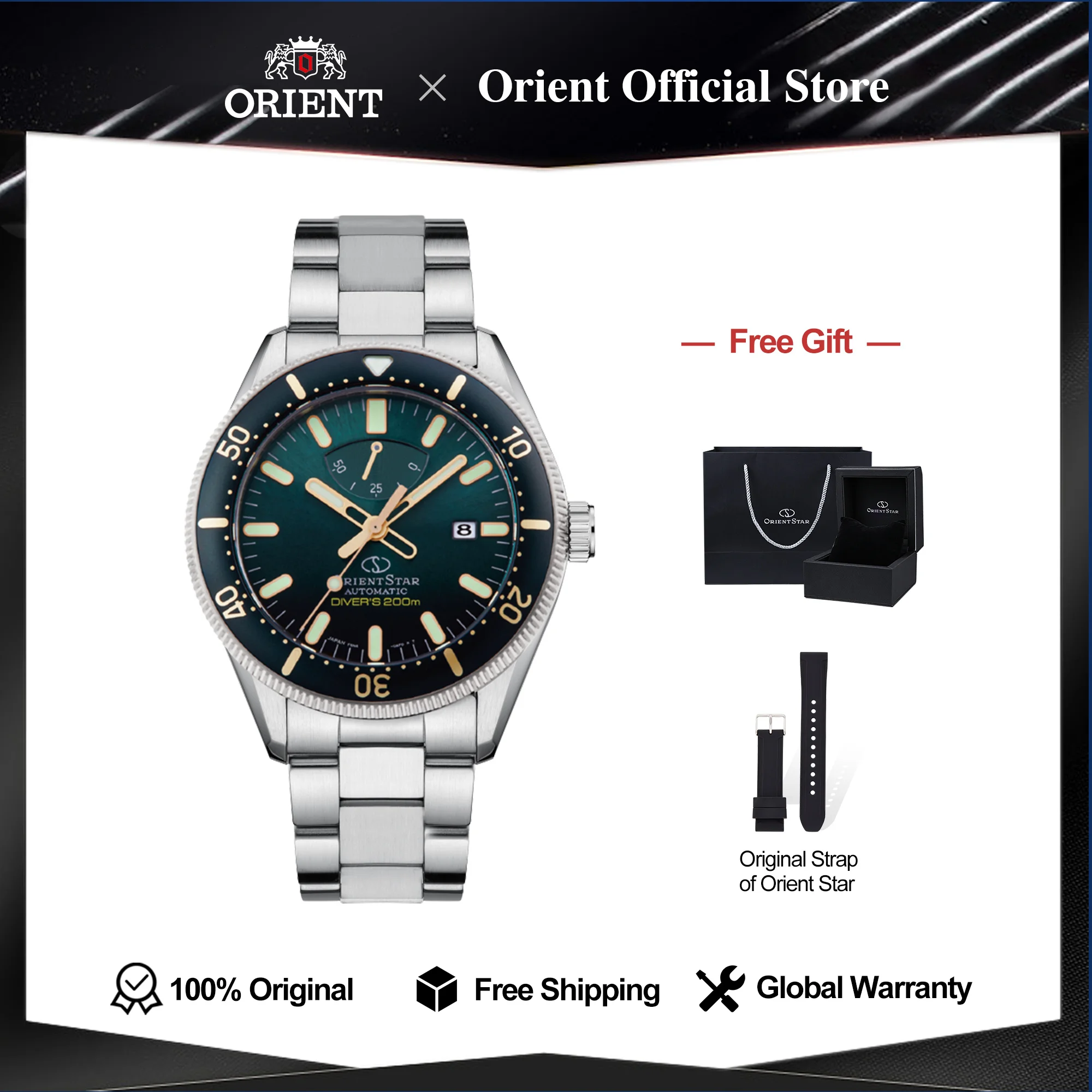 Original ORIENT STAR 200m ISO Professional Diving Watch Man,Japanese 44mm Sapphire Crystal Watch for Men Power Reserve Indicator