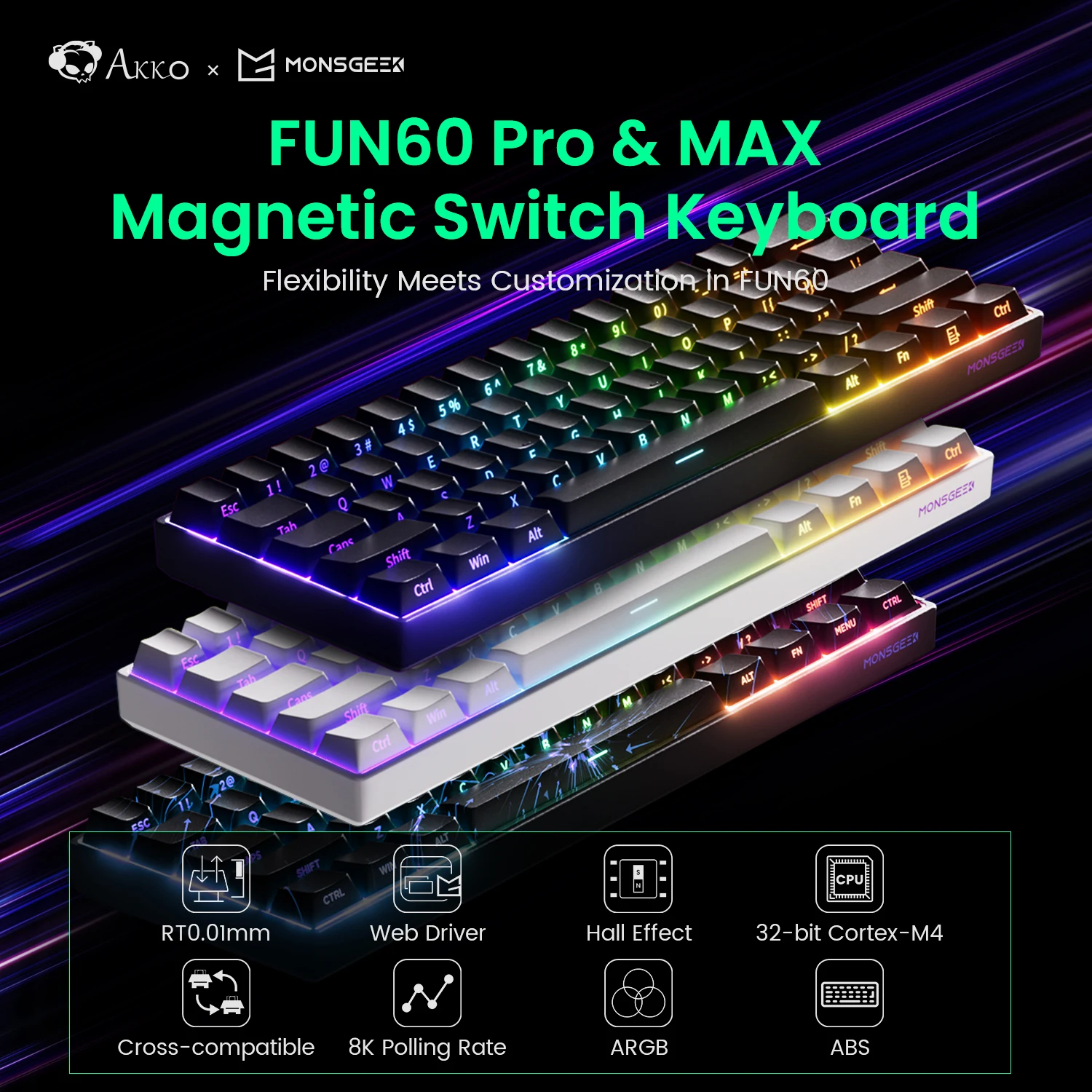 Фото Akko MonsGeek FUN60 PRO&MAX HE Механическая клавиатура Магнитный переключатель 60% Беспроводная игровая клавиатура Быстрый триггер 8K Пользовательская клавиатура №1
