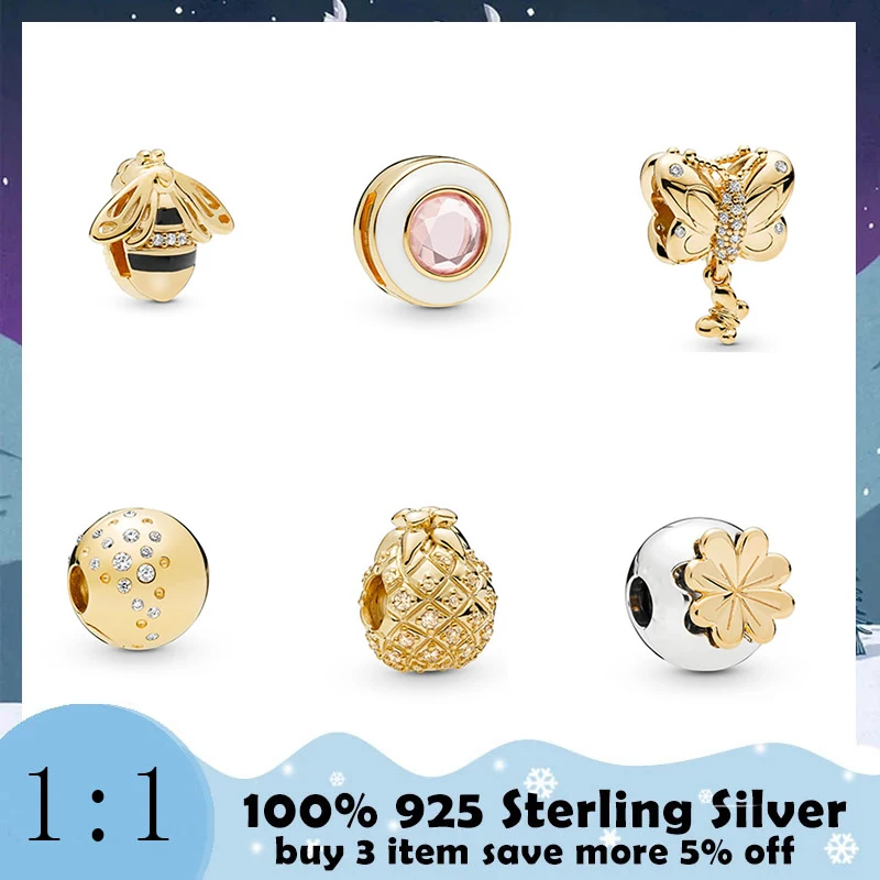

High Quality 100%925 Sterling Silver Charm Bee Butterfly Beads Gold Plated Stylish And Exquisite DIY Bracelet For Free Delivery