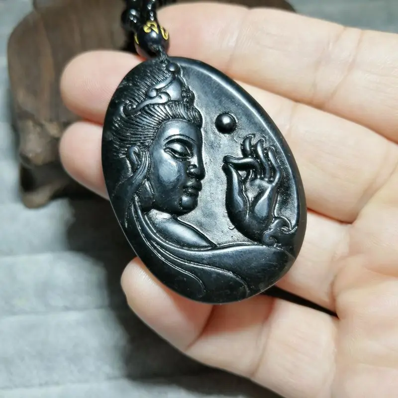 Натуральный нефрит лекарственный король графит зеленый кулон из гуаньинского